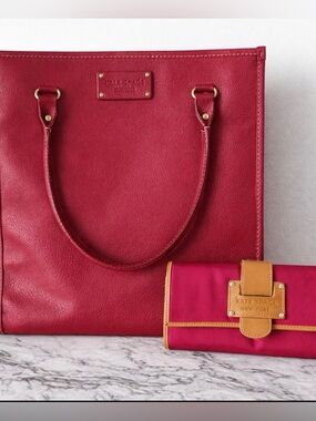 Kate Spade Red Leather Tote + Wallet Bundle | Large Work Bag Set